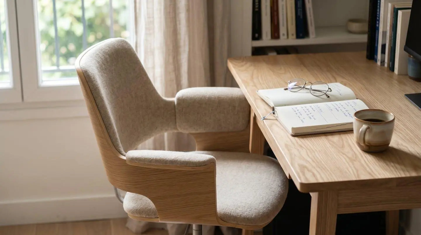 Chaise de bureau ergonomique vide avec objets personnels suggérant l'absence récente d'un talent-clé